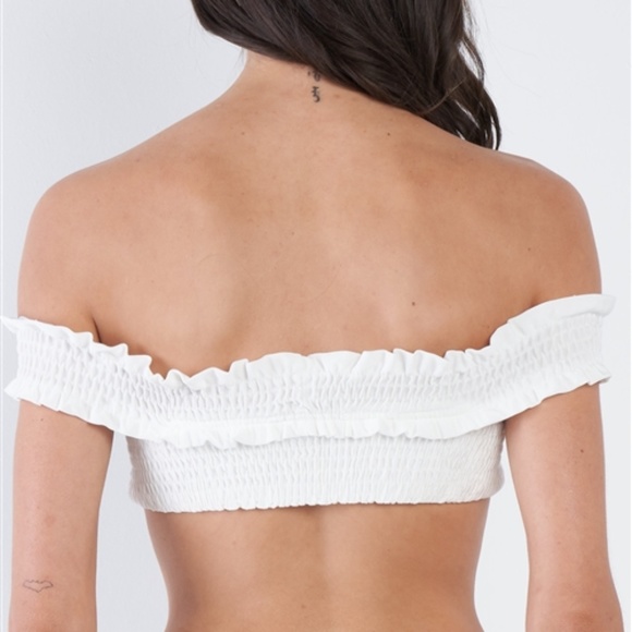 White Off-The-Shoulder 2 piece Lace up Bikini Set - Picture 3 of 6